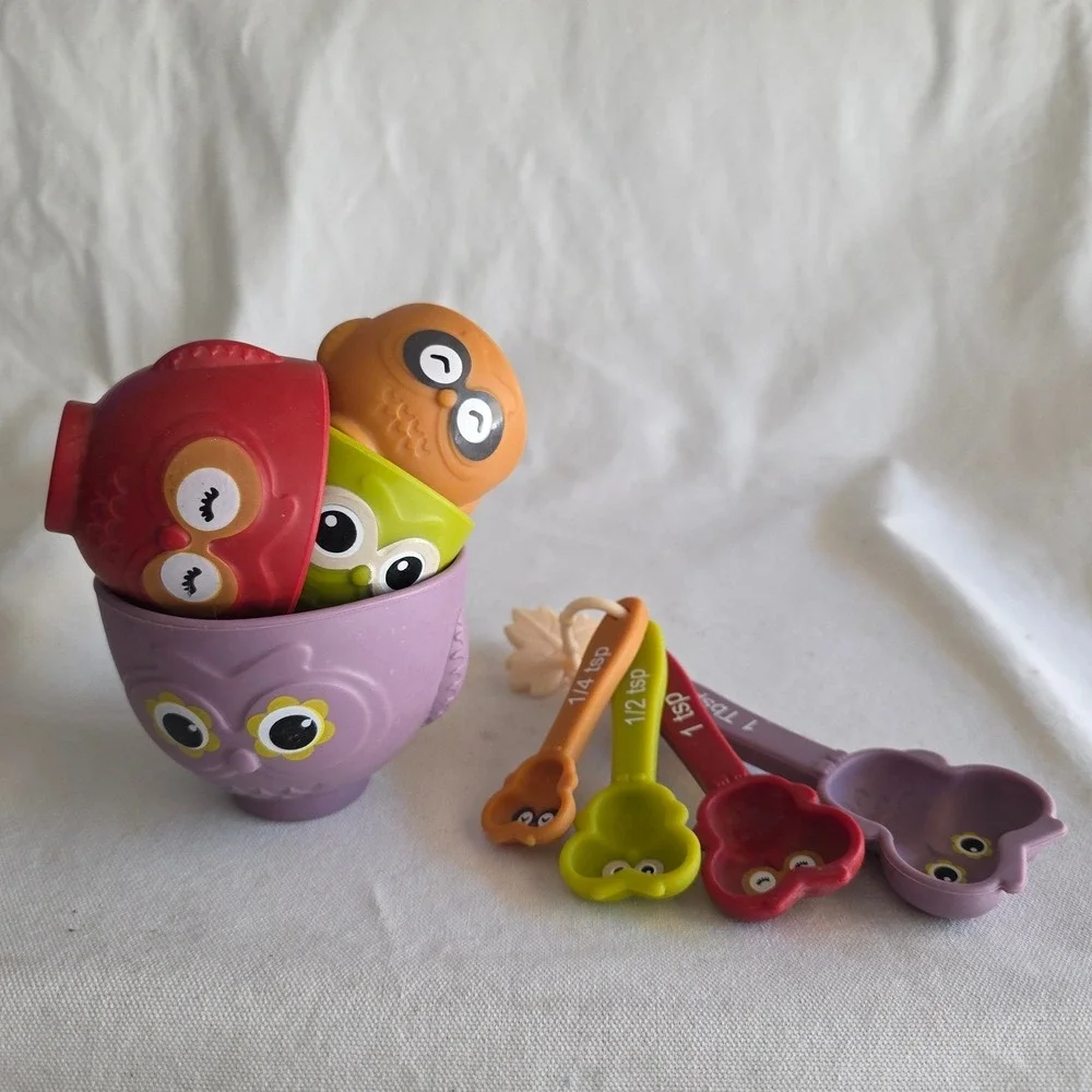 Owl Silicone Measuring Cups and Spoons Set 8 Piece Colorful Whimsical
